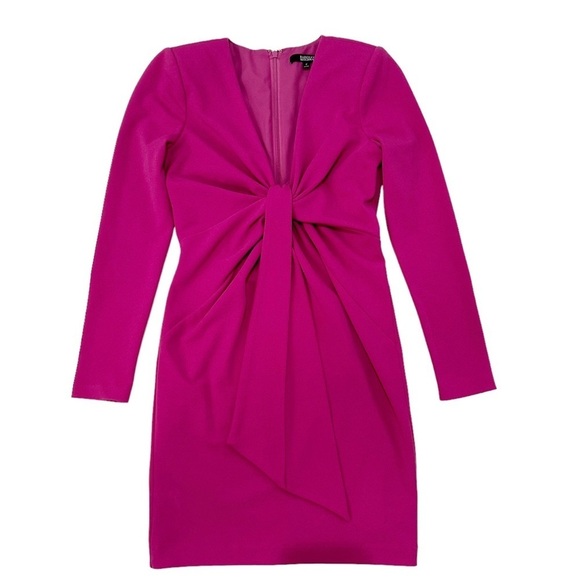 Badgley Mischka Collection Deep V-Neck Tie-Front Stretch Crepe Fuchsia 2 - Picture 7 of 10
